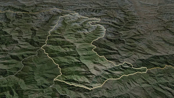 Zoom Yangtse District Bhutan Outlined Oblique Perspective Satellite Imagery Rendering — Stock Photo, Image
