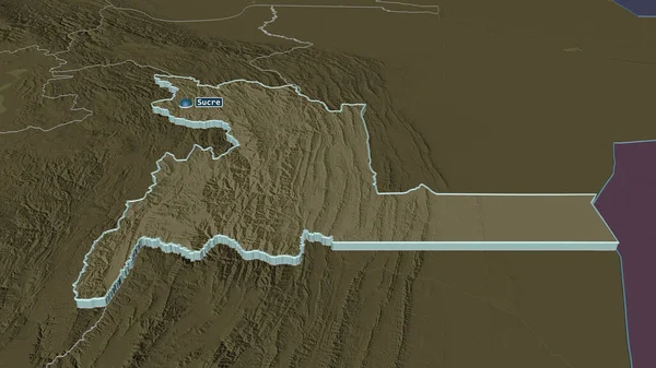 Zoom Chuquisaca Dipartimento Della Bolivia Estruso Prospettiva Obliqua Mappa Colorata — Foto Stock