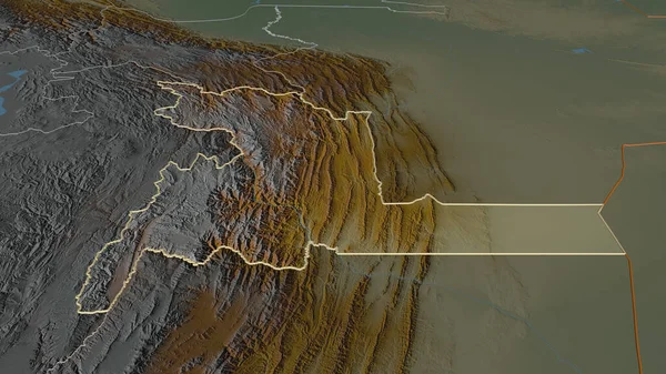 Powiększ Chuquisaca Departament Boliwii Perspektywa Ukośna Mapa Pomocy Topograficznej Wodami — Zdjęcie stockowe