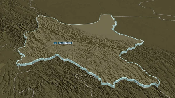 Увеличьте Изображение Кочабамбы Департамент Боливии Непристойная Перспектива Цветная Карта Административного — стоковое фото