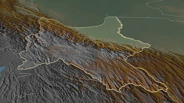 Zoom Auf Cochabamba Departement Bolivien Umrissen Schräge Perspektive Topographische Reliefkarte — Stockfoto