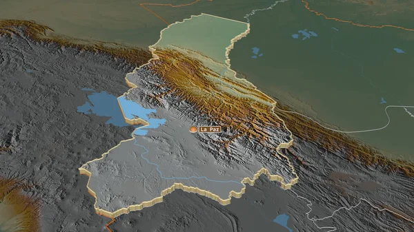 Zoom Auf Paz Departement Bolivien Schräge Perspektive Topographische Reliefkarte Mit — Stockfoto