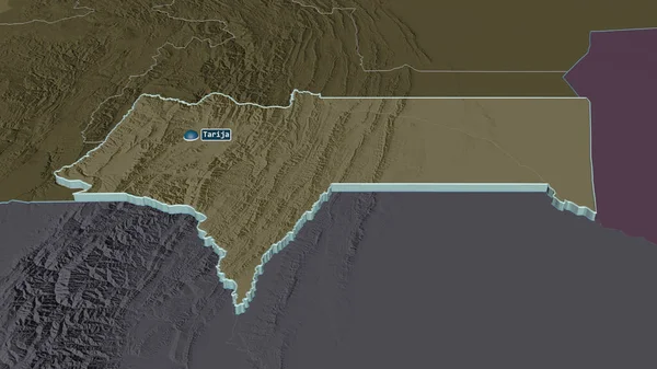 Zoom Tarija Dipartimento Della Bolivia Estruso Prospettiva Obliqua Mappa Colorata — Foto Stock