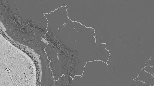 Outlined Shape Bolivia Area Bilevel Elevation Map Surface Waters Rendering — Stock Photo, Image