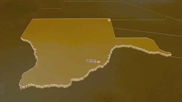 Kgalagadi ボツワナの地区 のズームが押出しました 嘘の見方だ 地表水と地形救援マップ 3Dレンダリング — ストック写真