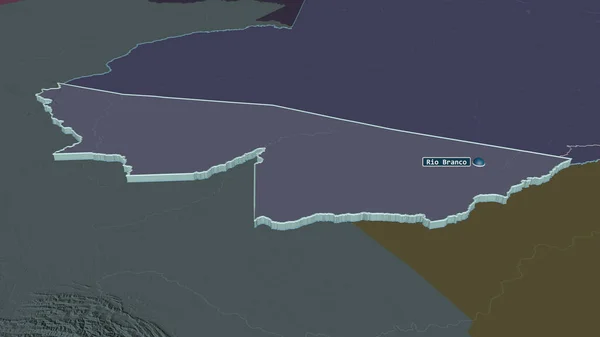 Zoom Acre Stato Del Brasile Estruso Prospettiva Obliqua Mappa Colorata — Foto Stock