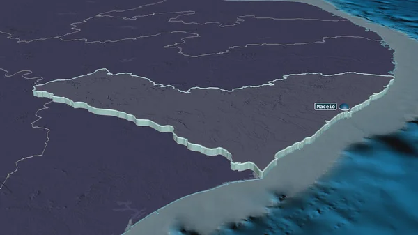アラゴアス州 ブラジル でズームアウト 嘘の見方だ 水面と行政区画の色と衝突した地図 3Dレンダリング — ストック写真