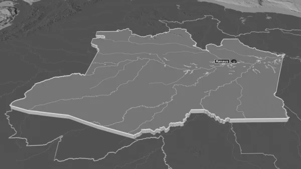 Ampliar Amazonas Estado Brasil Extruido Perspectiva Oblicua Mapa Elevación Bilevel —  Fotos de Stock