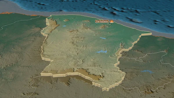 Ampliar Ceara Estado Brasil Extruido Perspectiva Oblicua Mapa Topográfico Relieve — Foto de Stock