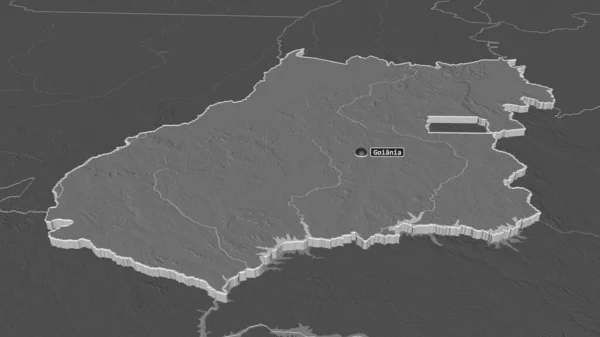 Zoom Goias Stato Del Brasile Estruso Prospettiva Obliqua Mappa Elevazione — Foto Stock