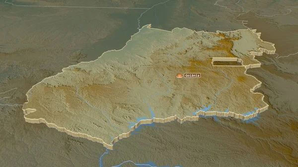 Zoom Auf Goias Bundesstaat Brasilien Extrudiert Schräge Perspektive Topographische Reliefkarte — Stockfoto