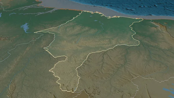 Zoom Maranhao State Brazil Outlined Oblique Perspective Topographic Relief Map — Stock Photo, Image