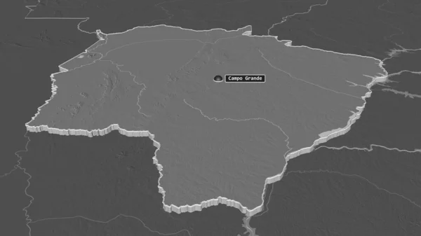 Zoom Mato Grosso Sul State Brazil Extruded Oblique Perspective Bilevel — Stock Photo, Image