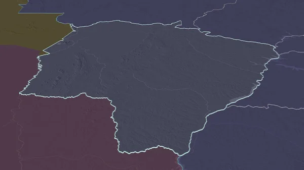 Ampliar Mato Grosso Sul Estado Brasil Esbozado Perspectiva Oblicua Mapa — Foto de Stock