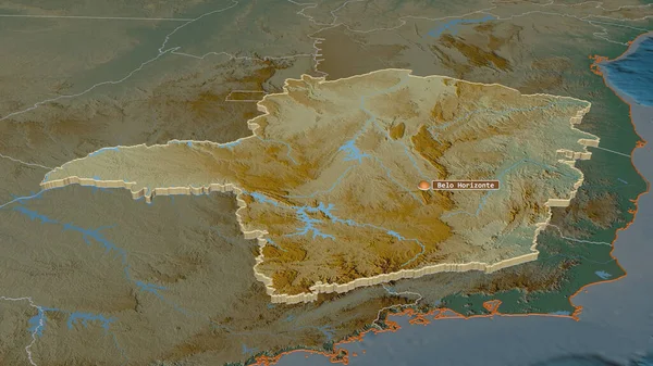 Ampliar Minas Gerais Estado Brasil Extruido Perspectiva Oblicua Mapa Topográfico — Foto de Stock