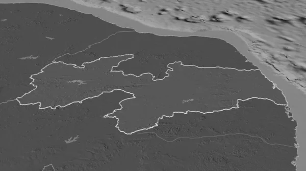 Zoom Paraiba State Brazil Outlined Oblique Perspective Bilevel Elevation Map — Stock Photo, Image