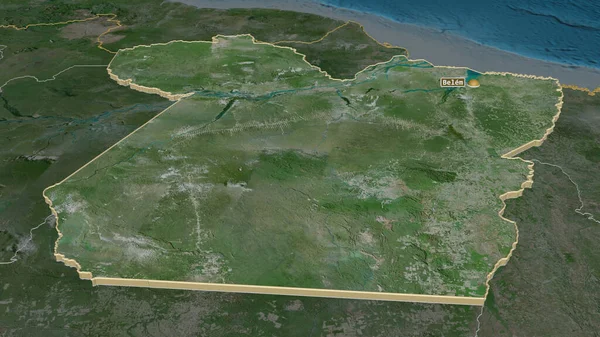 Zoom in on Para (state of Brazil) extruded. Oblique perspective. Satellite imagery. 3D rendering