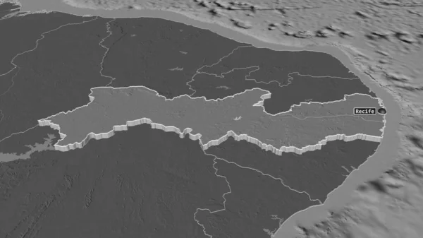 Zoom Pernambuco Stato Del Brasile Estruso Prospettiva Obliqua Mappa Elevazione — Foto Stock