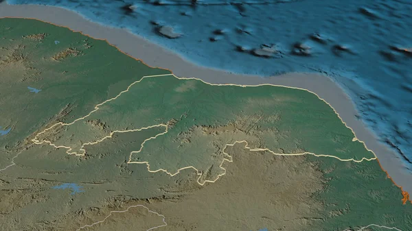 Zoom Rio Grande Norte State Brazil Outlined Oblique Perspective Topographic — Stock Photo, Image