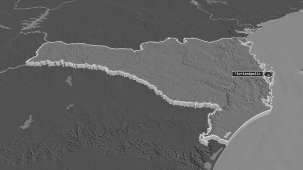 Zoom Santa Catarina Stato Del Brasile Estruso Prospettiva Obliqua Mappa — Foto Stock