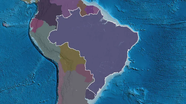 브라질 지역의 모습이 그려져 울퉁불퉁 구역의 지도는 지표수로 있었습니다 렌더링 — 스톡 사진