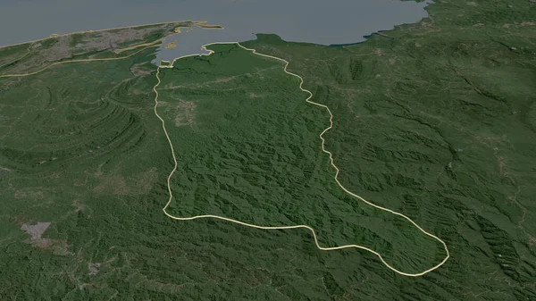 Ampliar Temburong Distrito Brunei Esbozado Perspectiva Oblicua Imágenes Satélite Renderizado — Foto de Stock