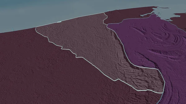 ツトン ブルネイ地区 のズームアウト概要 嘘の見方だ 水面と行政区画の色と衝突した地図 3Dレンダリング — ストック写真