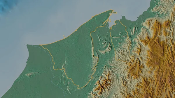 Omlijnde Vorm Van Het Brunei Gebied Topografische Reliëfkaart Met Oppervlaktewateren — Stockfoto