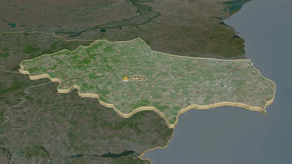 Inzoomen Dobrich Provincie Bulgarije Geëxtrudeerd Obliek Perspectief Satellietbeelden Weergave — Stockfoto