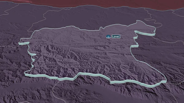 Lovech ブルガリア州 でズームアウト 嘘の見方だ 水面と行政区画の色と衝突した地図 3Dレンダリング — ストック写真