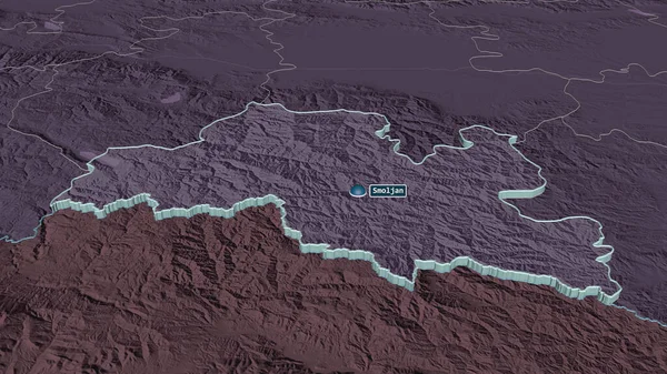Smolyan ブルガリアの州 で拡大してください 嘘の見方だ 水面と行政区画の色と衝突した地図 3Dレンダリング — ストック写真