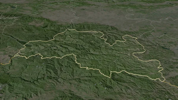 Zoom Smolyan Province Bulgaria Outlined Oblique Perspective Satellite Imagery Rendering — Stock Photo, Image