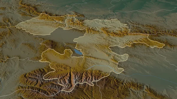 Zoom Sofia Province Bulgaria Outlined Oblique Perspective Topographic Relief Map — Stock Photo, Image