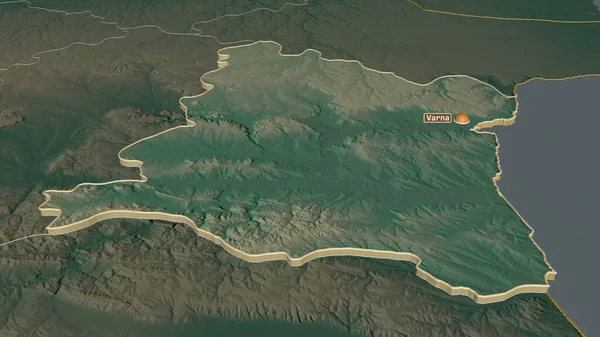 Zoom Varna Província Bulgária Extrudido Perspectiva Óbvia Mapa Topográfico Relevo — Fotografia de Stock