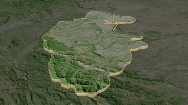 Vidin 'e (Bulgaristan ili) yakınlaştırma yapıldı. Belirsiz bir bakış açısı. Uydu görüntüleri. 3B görüntüleme