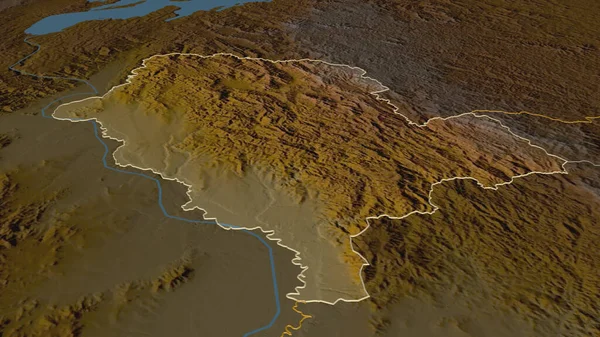 将重点放在锡比托克 布隆迪省 斜的角度 带有地表水的地形图 3D渲染 — 图库照片