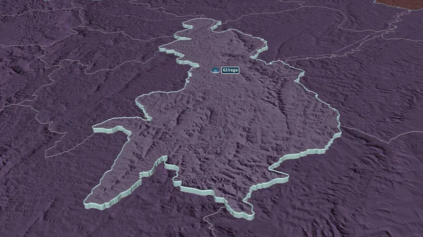 Powiększenie Gitega Prowincja Burundi Ekstrudowane Perspektywa Ukośna Kolorowa Wyboista Mapa — Zdjęcie stockowe