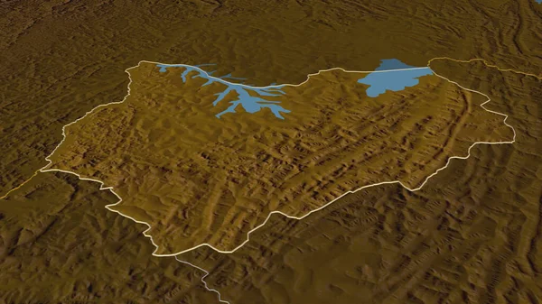 突出基隆多 布隆迪省 斜的角度 带有地表水的地形图 3D渲染 — 图库照片