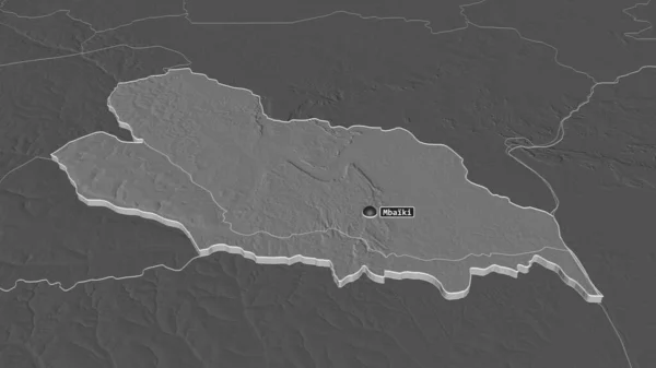 扩大洛巴耶 中非共和国省 的范围 斜的角度 带地表水的双层高程图 3D渲染 — 图库照片