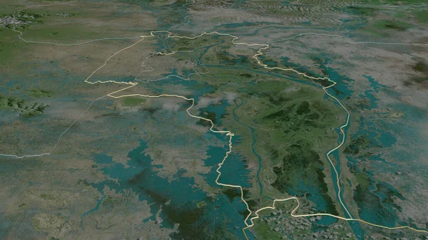 Zoom Kandal Provincie Cambodja Geschetst Obliek Perspectief Satellietbeelden Weergave — Stockfoto