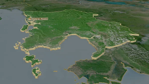 Zoom Auf Kaoh Kong Provinz Kambodscha Schräge Perspektive Satellitenbilder Rendering — Stockfoto
