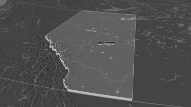 Alberta 'ya (Kanada ili) yakınlaştırın. Belirsiz bir bakış açısı. Yüzey sularıyla çift seviyeli yükseklik haritası. 3B görüntüleme