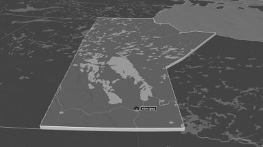 Manitoba 'ya (Kanada ili) yakınlaştırın. Belirsiz bir bakış açısı. Yüzey sularıyla çift seviyeli yükseklik haritası. 3B görüntüleme