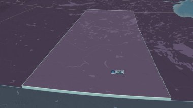 Saskatchewan 'a (Kanada ili) yakınlaştır. Belirsiz bir bakış açısı. Yüzey sularıyla birlikte idari bölümün renkli ve çarpık haritası. 3B görüntüleme