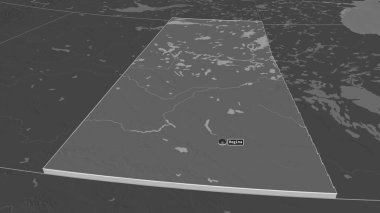 Saskatchewan 'a (Kanada ili) yakınlaştır. Belirsiz bir bakış açısı. Yüzey sularıyla çift seviyeli yükseklik haritası. 3B görüntüleme