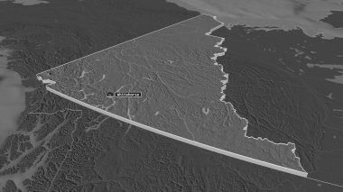 Yukon 'a (Kanada topraklarına) yakınlaşın. Belirsiz bir bakış açısı. Yüzey sularıyla çift seviyeli yükseklik haritası. 3B görüntüleme