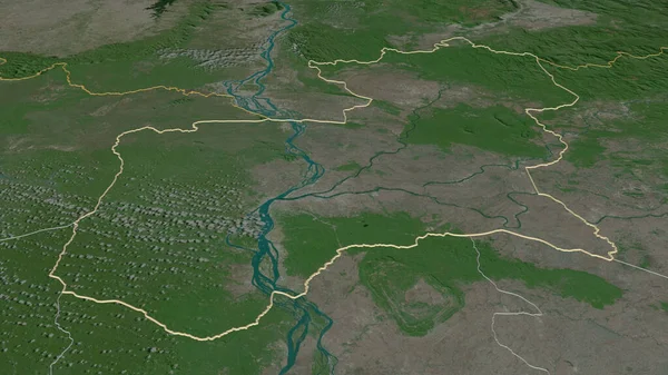 扩大对Stng Treng 柬埔寨省 的概述 斜的角度 卫星图像 3D渲染 — 图库照片