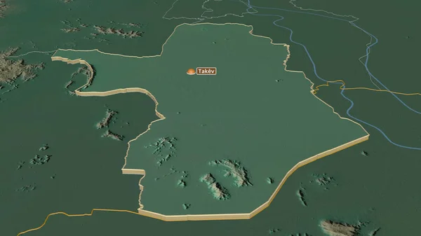 Zoom Takev Provincia Della Cambogia Estruso Prospettiva Obliqua Mappa Topografica — Foto Stock