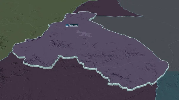Zoom Nord Regione Del Camerun Estruso Prospettiva Obliqua Mappa Colorata — Foto Stock