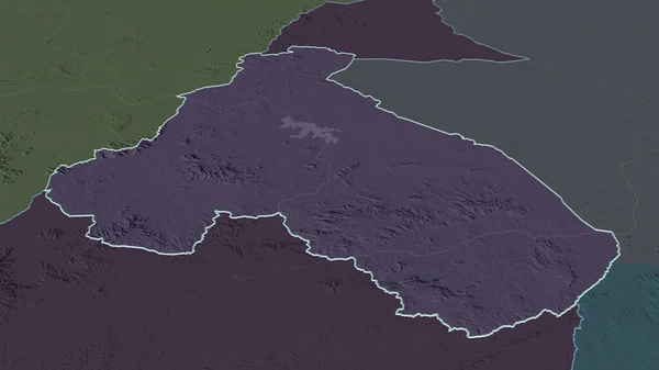 Zoom Nord Regione Del Camerun Delineato Prospettiva Obliqua Mappa Colorata — Foto Stock